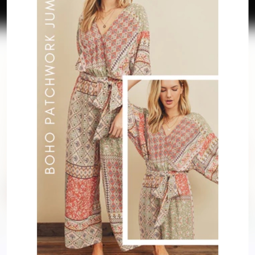 Dress Forum Floral faux wrap wide leg jumpsuit Size Medium